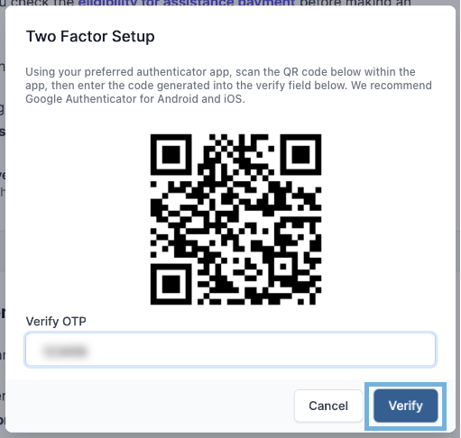 Verify 2FA with OTP