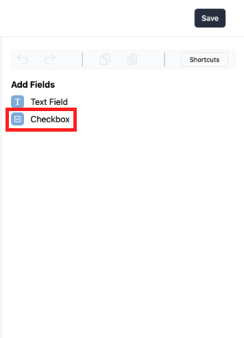 Selecting Checkbox field from the sidebar