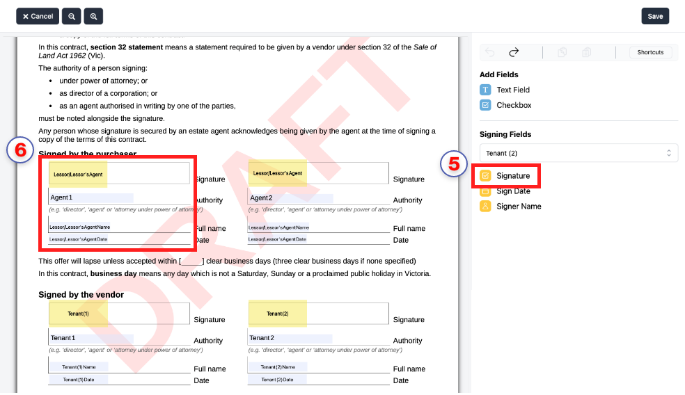 Adding individual Signature, Singer Name and Sign Date fields to the document