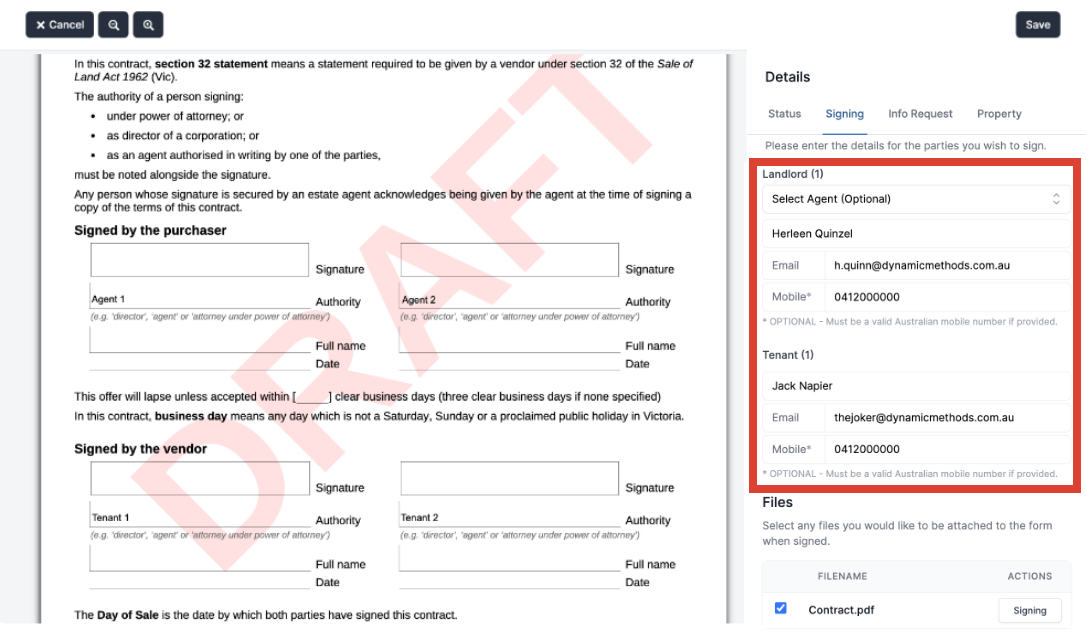 Enter the name and email address of signers