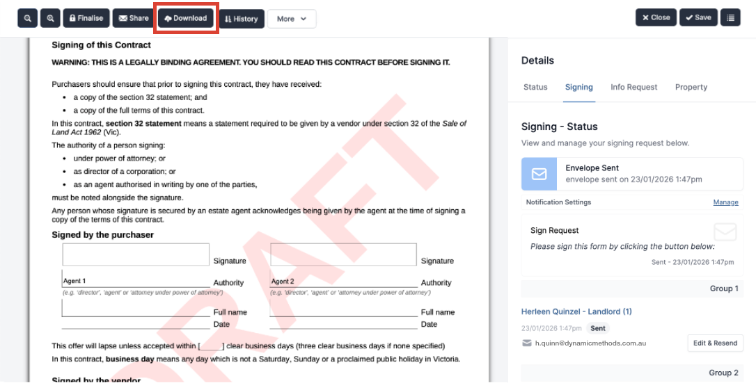 The Download button at the top of the page