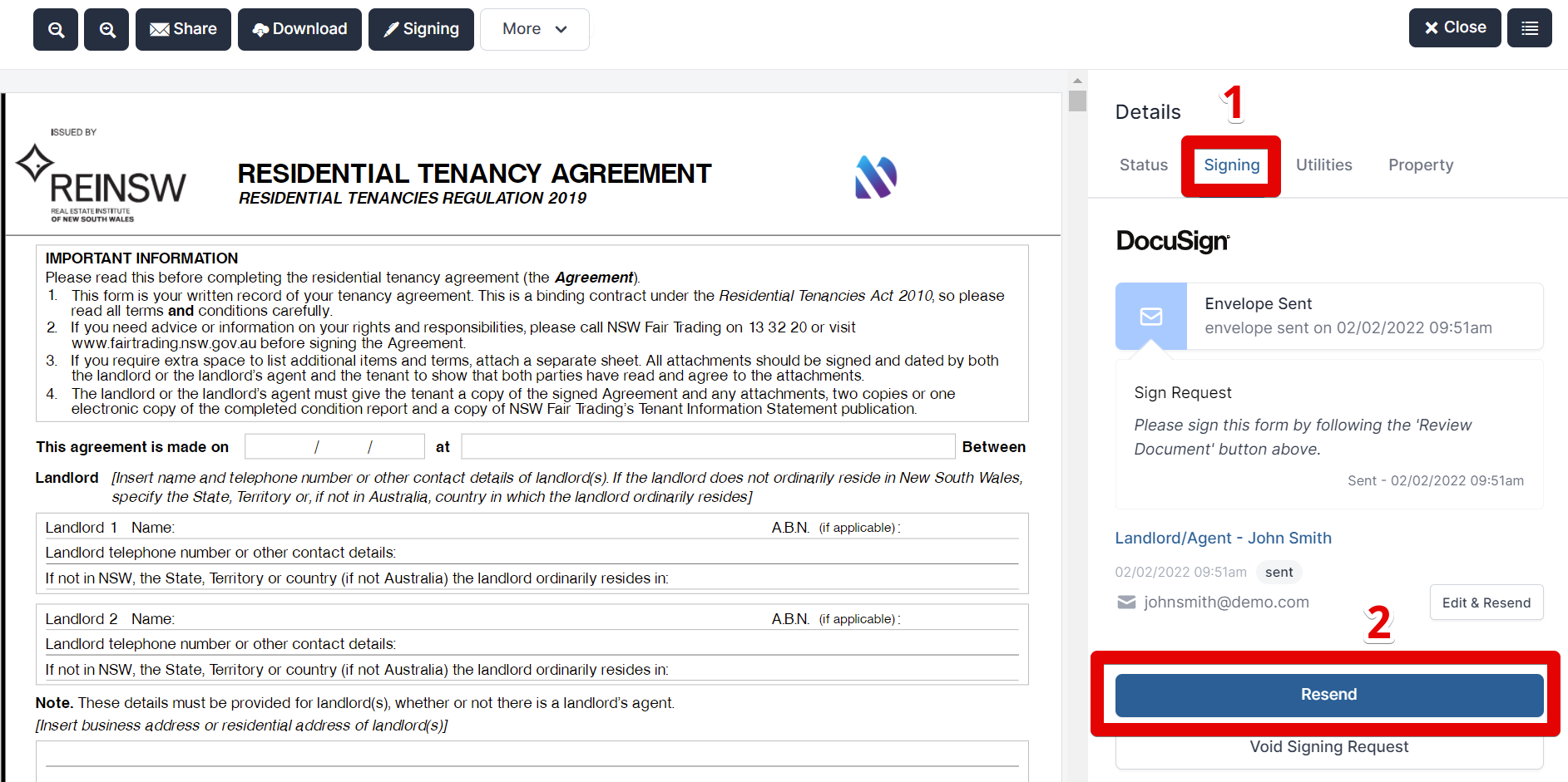 Resend Electronic Signature